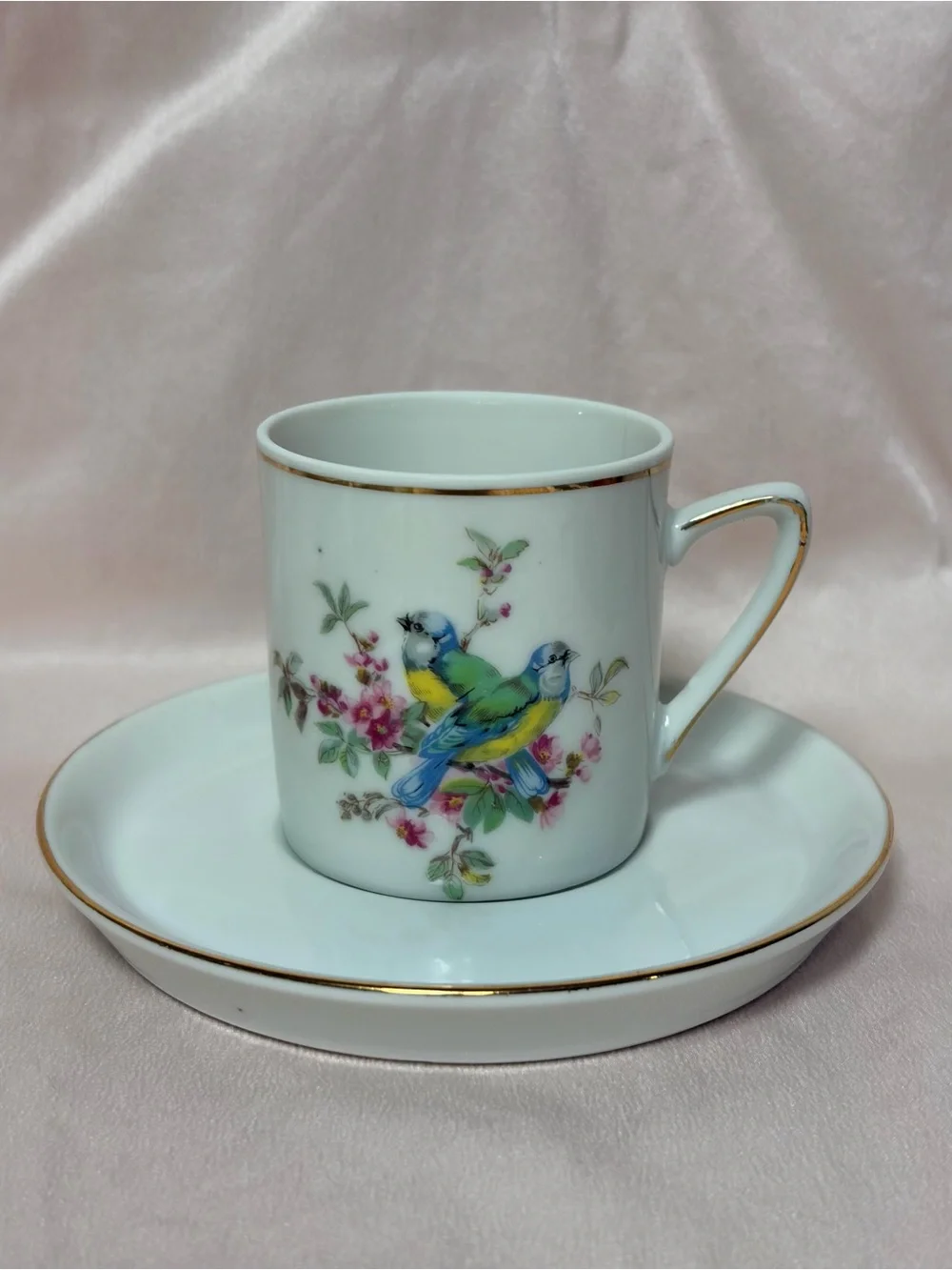 Vintage Royal Crown Japan Bird & Flower Porcelain Coffee Set for 6 Gold Trim
